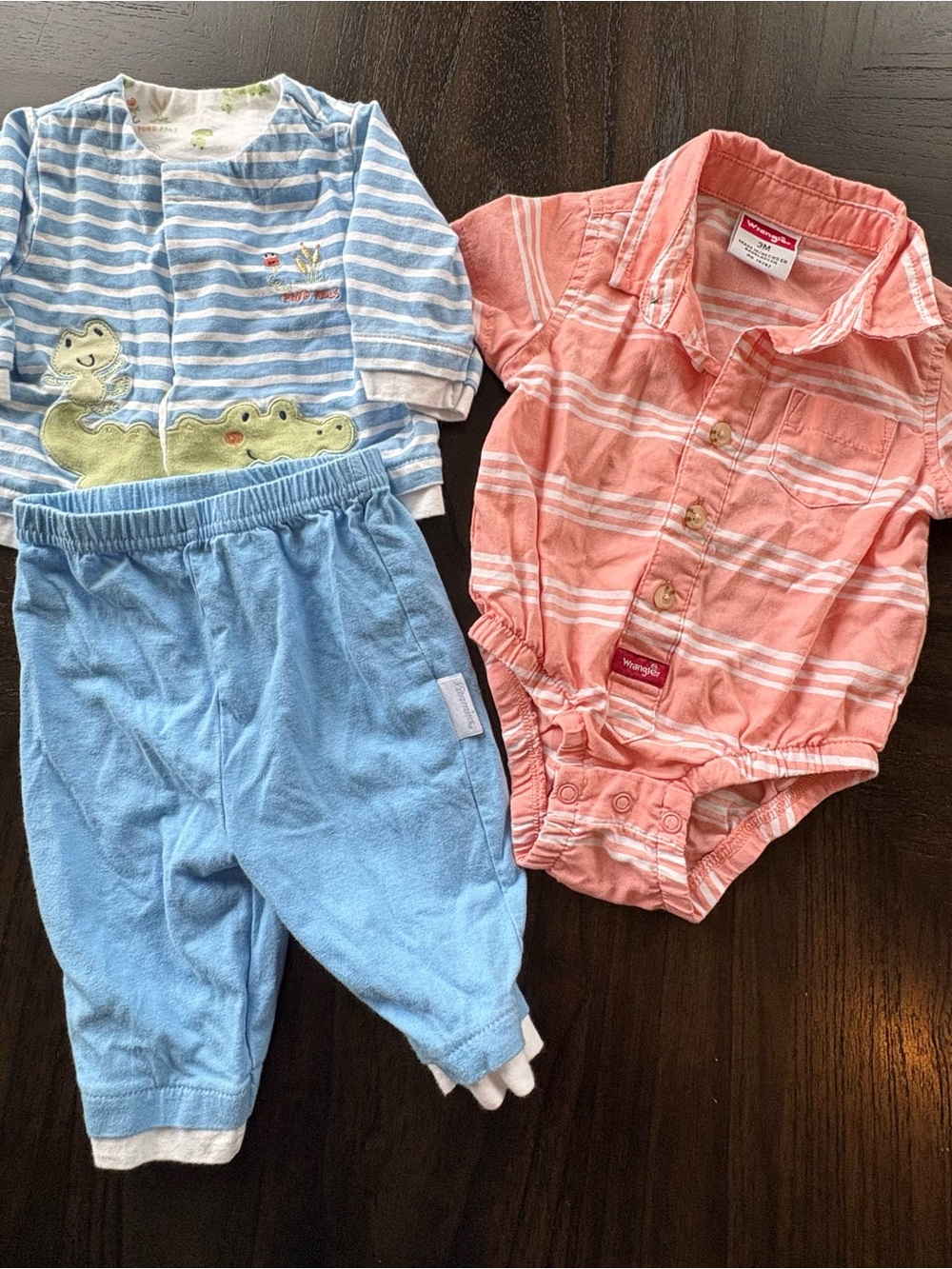 Wrangler Tiddliwinks Baby Boy 3M 3-Piece Outfit Lot Alligator Frog